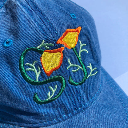 A close up on the embroidered poppy design..